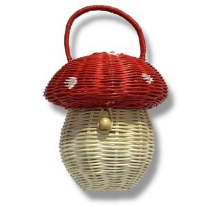 Mushroom Toadstool Wicker Basket Bag Red Novelty Handbag